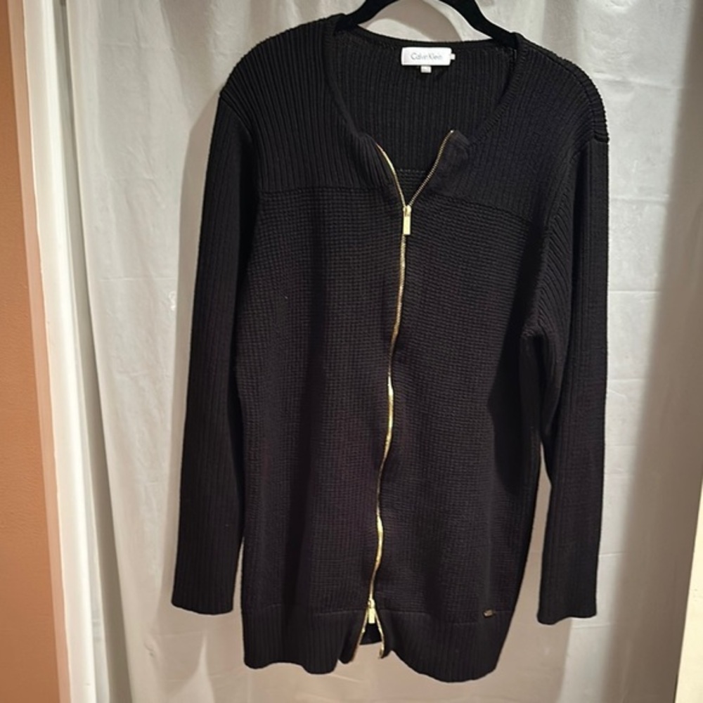 Black Cardigan with Gold Zipper